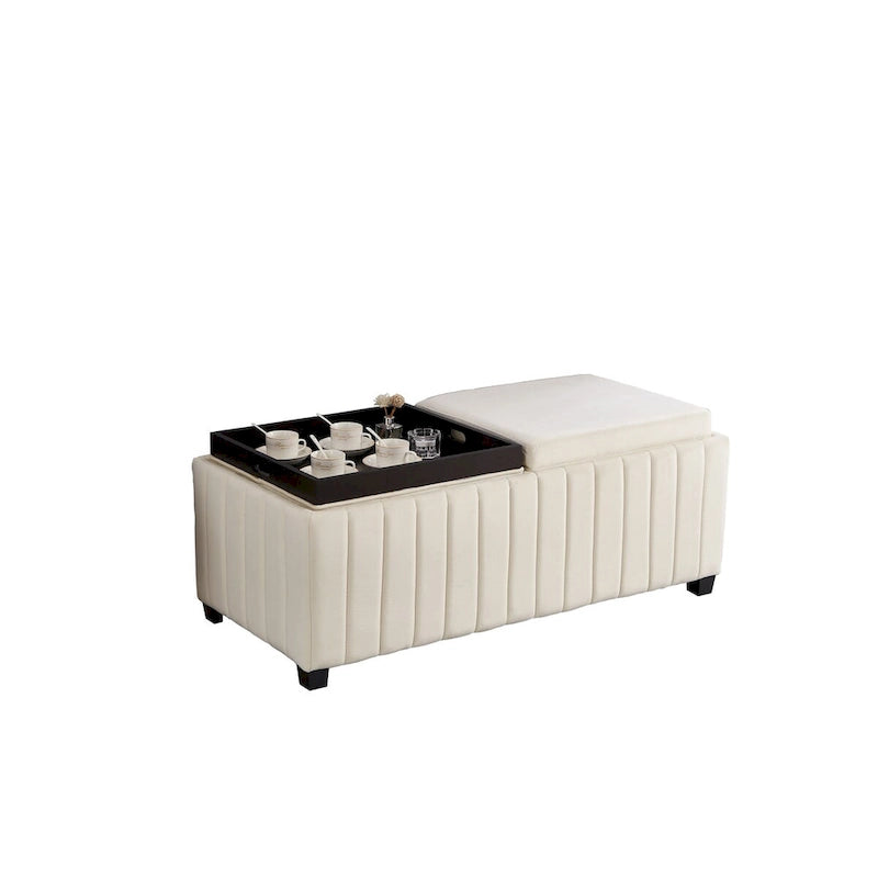45 inch Wide Square CubeStorage Ottoman Bench,Storage Bench with coffee tray,coffee table Ottoman foot rest,BEIGE velvet fabric