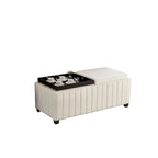 45 inch Wide Square CubeStorage Ottoman Bench,Storage Bench with coffee tray,coffee table Ottoman foot rest,BEIGE velvet fabric