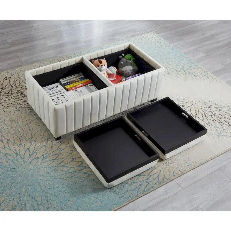 45 inch Wide Square CubeStorage Ottoman Bench,Storage Bench with coffee tray,coffee table Ottoman foot rest,BEIGE velvet fabric