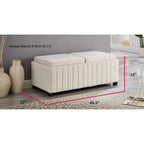 45 inch Wide Square CubeStorage Ottoman Bench,Storage Bench with coffee tray,coffee table Ottoman foot rest,BEIGE velvet fabric