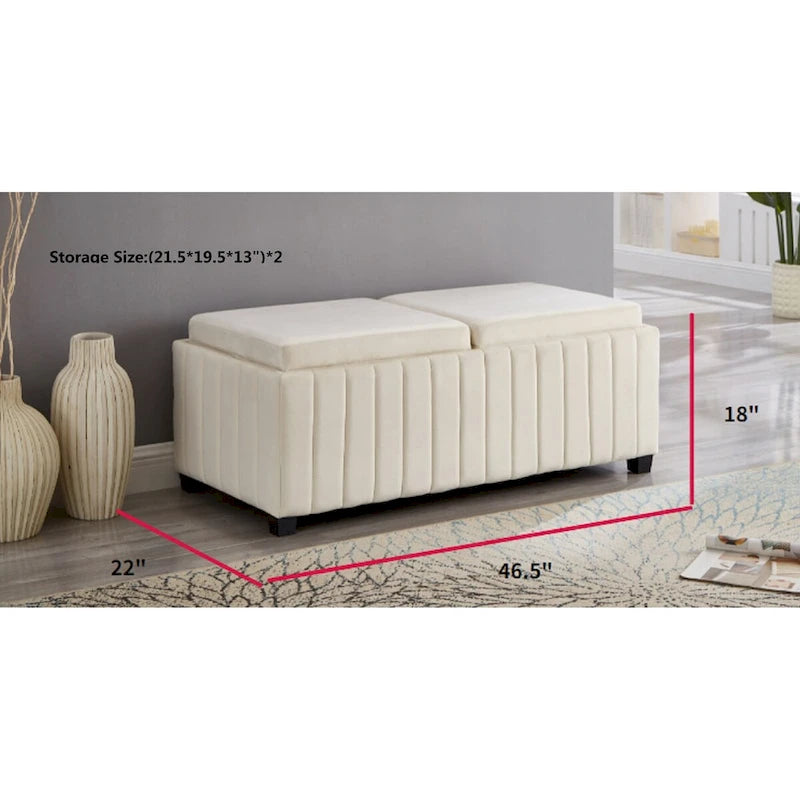 45 inch Wide Square CubeStorage Ottoman Bench,Storage Bench with coffee tray,coffee table Ottoman foot rest,BEIGE velvet fabric