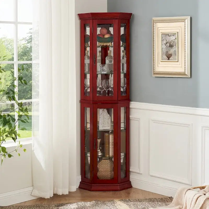 Glass Display Shelf Shelving Bar cabinet with Tempered Glass Door