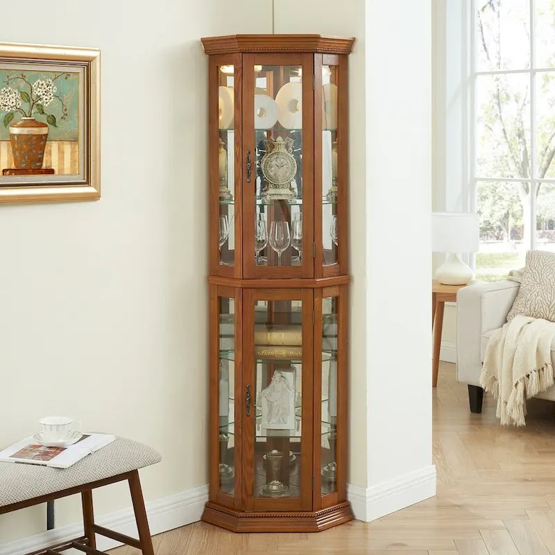 Glass Display Shelf Shelving Bar cabinet with Tempered Glass Door