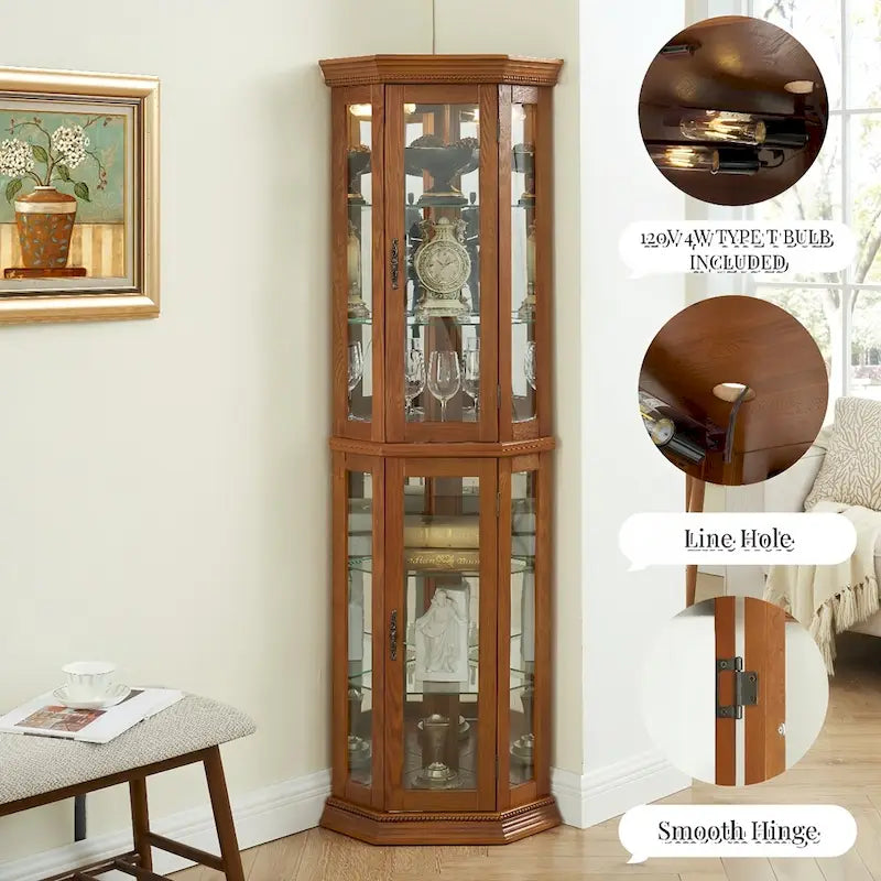 Glass Display Shelf Shelving Bar cabinet with Tempered Glass Door