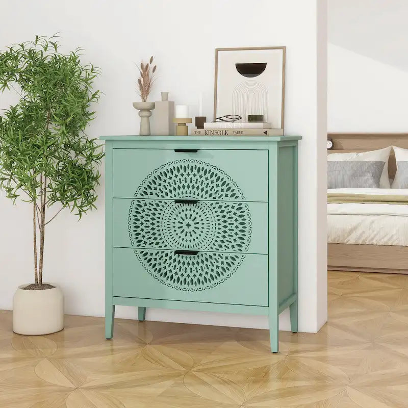 3 Drawer Cabinet with Hollow-Carved