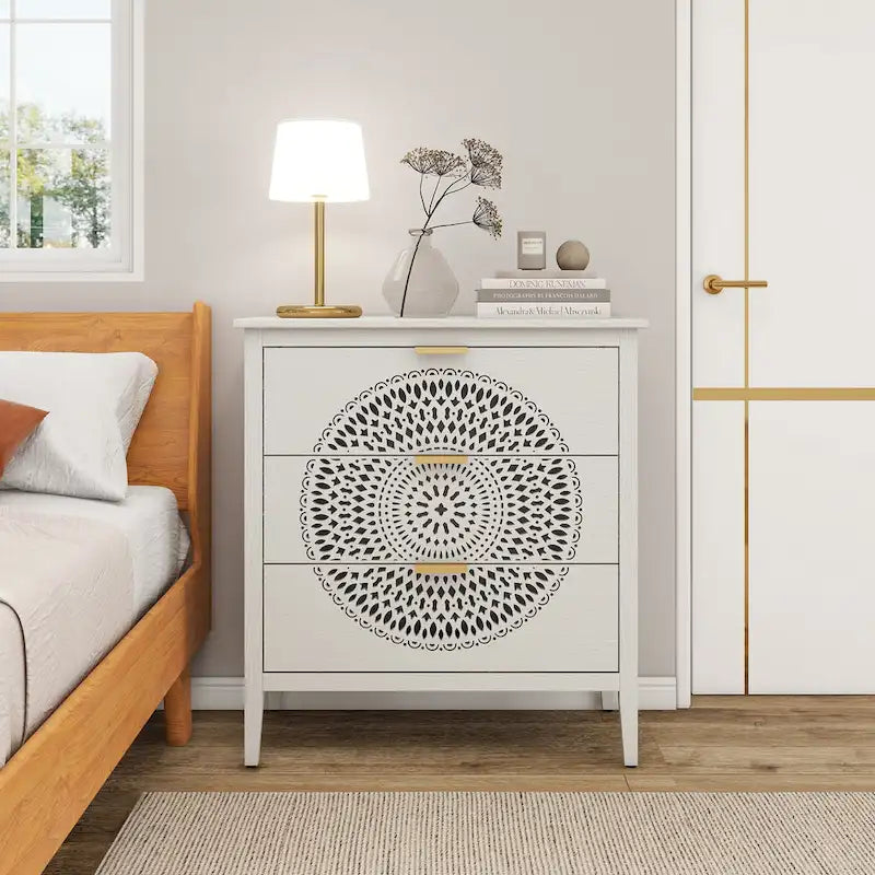 3 Drawer Cabinet with Hollow-Carved