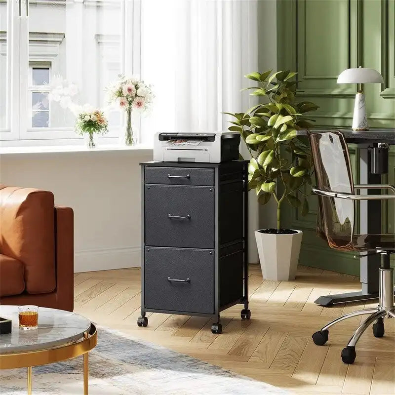 Black Mobile File Cabinet with 3 Drawers