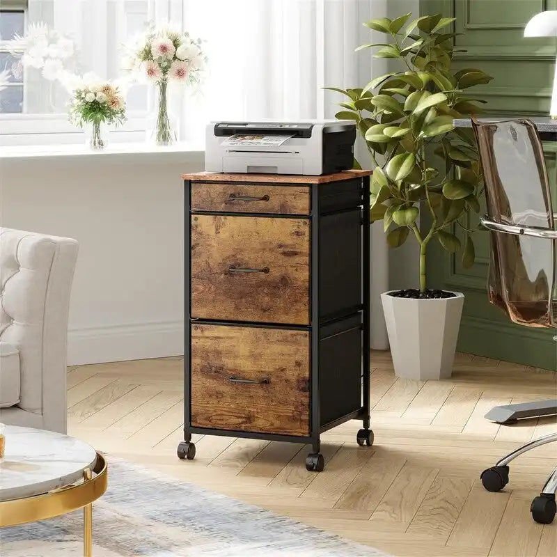 Black Mobile File Cabinet with 3 Drawers
