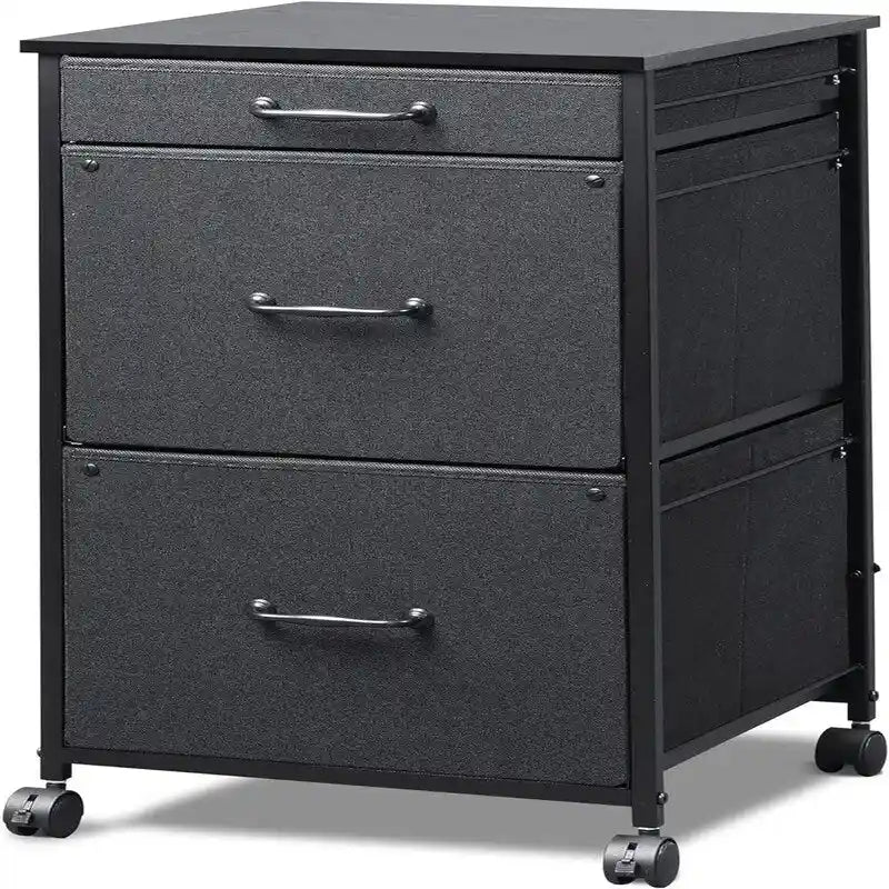Black Mobile File Cabinet with 3 Drawers