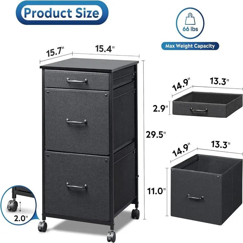 Black Mobile File Cabinet with 3 Drawers