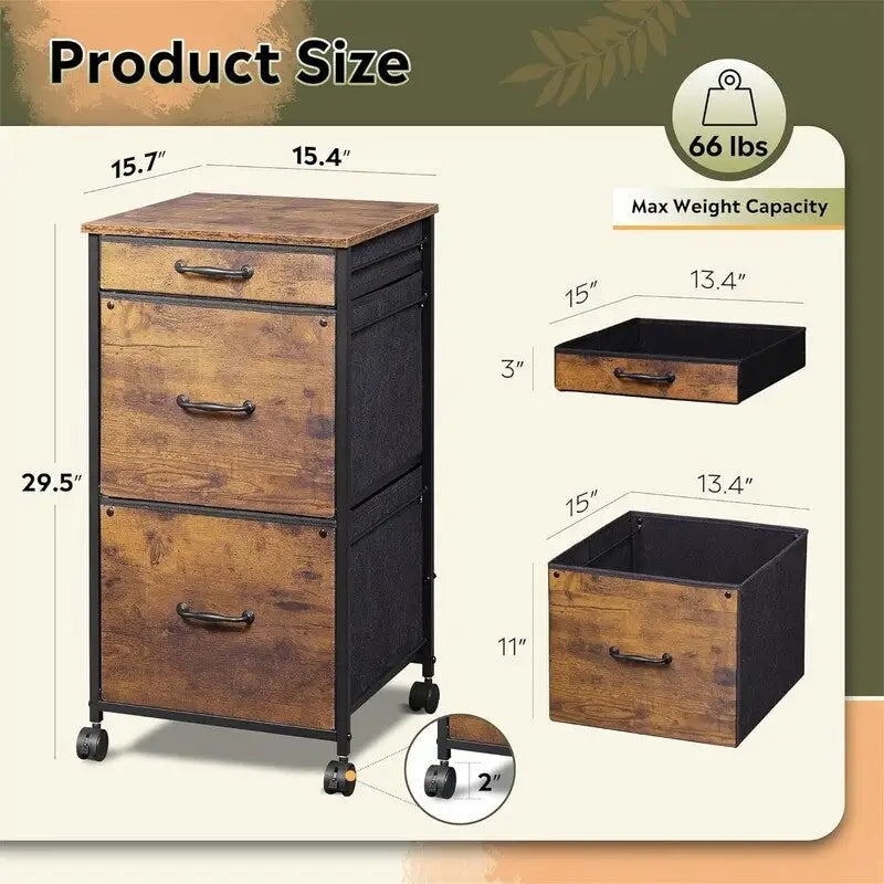 Black Mobile File Cabinet with 3 Drawers