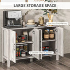 47 Sideboard with 4 Barn Doors and 2 Adjustable Shelves, Farmhouse Coffee Bar Cabinet, Gray Wood Grain