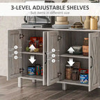 47 Sideboard with 4 Barn Doors and 2 Adjustable Shelves, Farmhouse Coffee Bar Cabinet, Gray Wood Grain