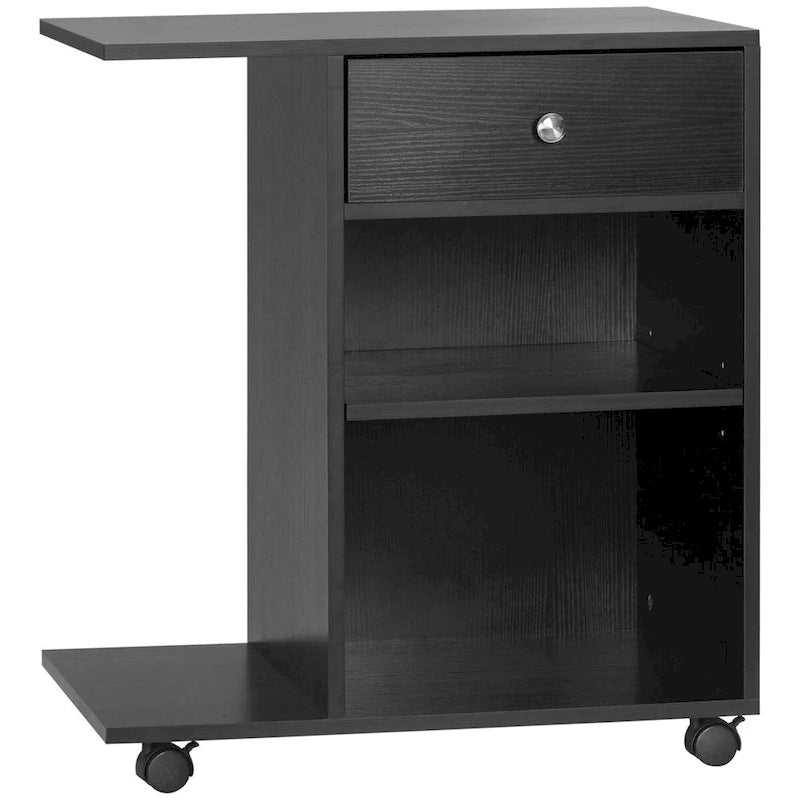 Rolling Printer Table Desk with Wheels and Adjustable Shelf