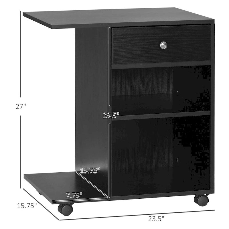 Rolling Printer Table Desk with Wheels and Adjustable Shelf