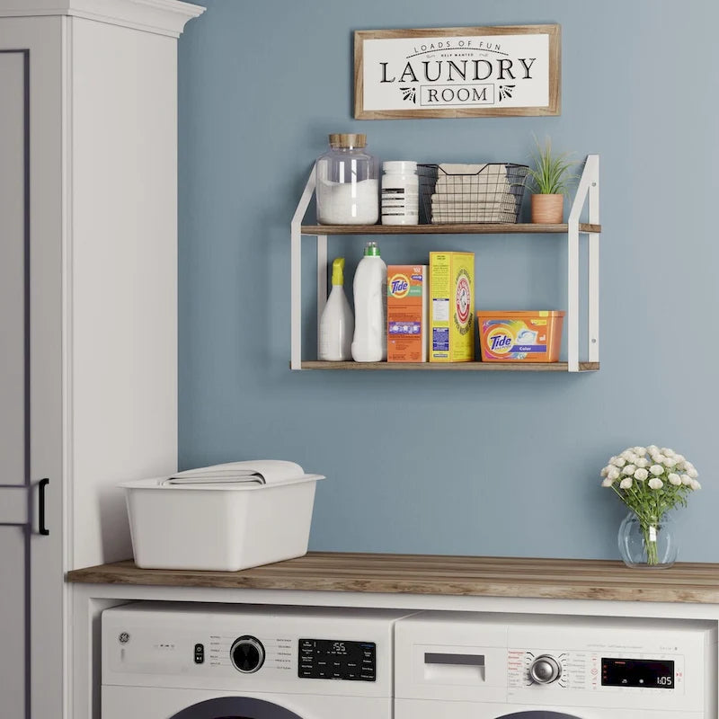 2 Tier Shelves with White Brackets, Bathroom Wall Decor, 24x6, Burnt
