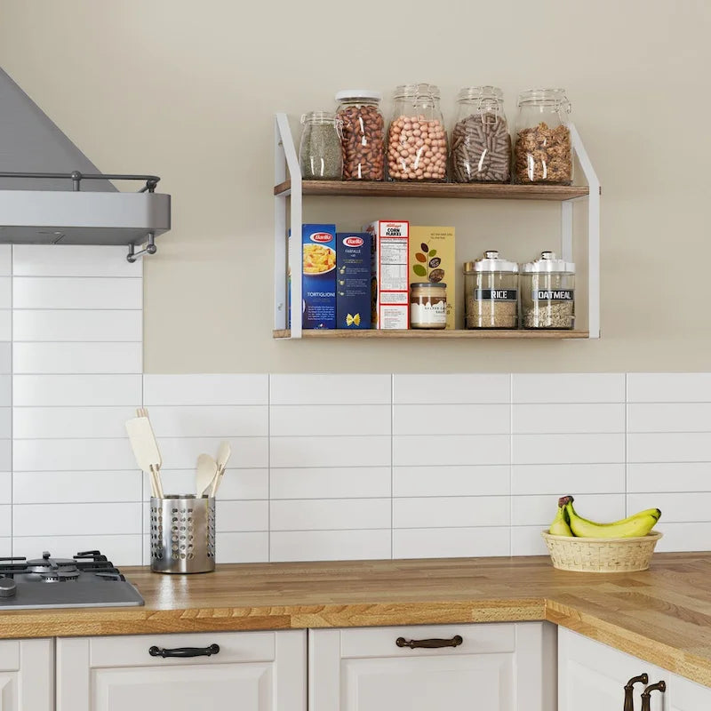 2 Tier Shelves with White Brackets, Bathroom Wall Decor, 24x6, Burnt