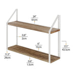2 Tier Shelves with White Brackets, Bathroom Wall Decor, 24x6, Burnt