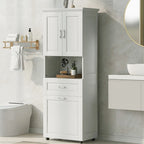 Tall Bathroom Cabinet with Laundry Basket, Large Storage Space Tilt-Out Laundry Hamper and Upper Storage Cabinet