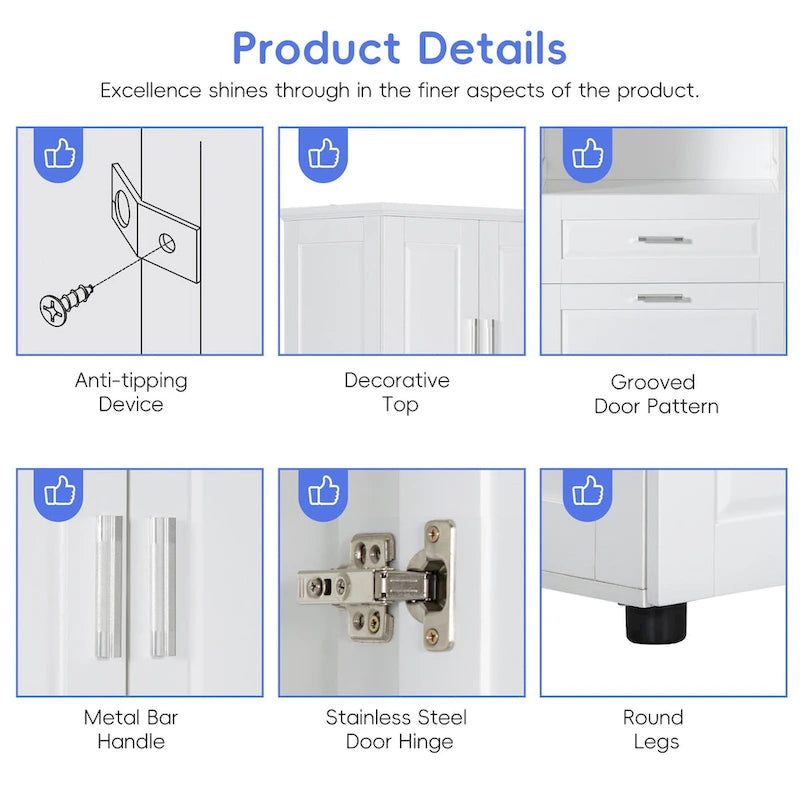 Tall Bathroom Cabinet with Laundry Basket, Large Storage Space Tilt-Out Laundry Hamper and Upper Storage Cabinet