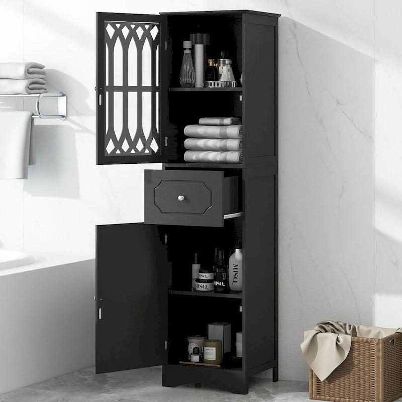 Tall Bathroom Cabinet, Freestanding Storage Cabinet with Drawer and Doors, Acrylic Door, Adjustable Shelf
