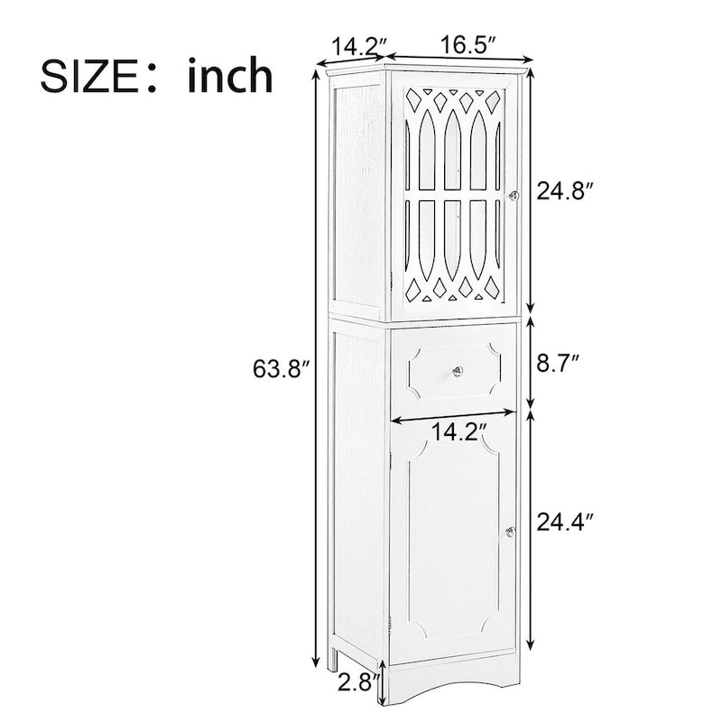 Tall Bathroom Cabinet, Freestanding Storage Cabinet with Drawer and Doors, Acrylic Door, Adjustable Shelf
