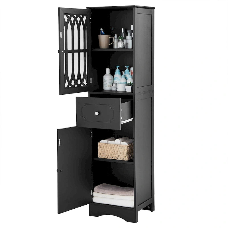 Tall Bathroom Cabinet, Freestanding Storage Cabinet with Drawer and Doors, Acrylic Door, Adjustable Shelf