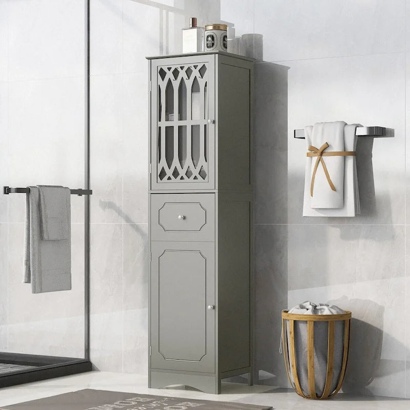 Tall Bathroom Cabinet, Freestanding Storage Cabinet with Drawer and Doors, Acrylic Door, Adjustable Shelf