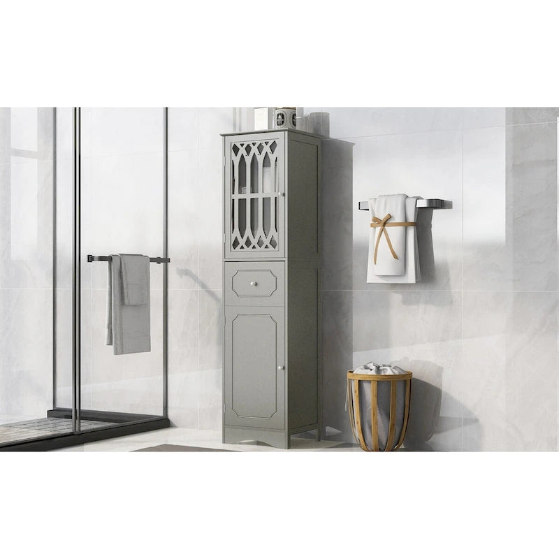 Tall Bathroom Cabinet, Freestanding Storage Cabinet with Drawer and Doors, Acrylic Door, Adjustable Shelf