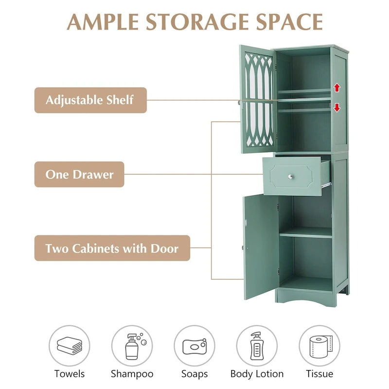 Tall Bathroom Cabinet, Freestanding Storage Cabinet with Drawer and Doors, Acrylic Door, Adjustable Shelf