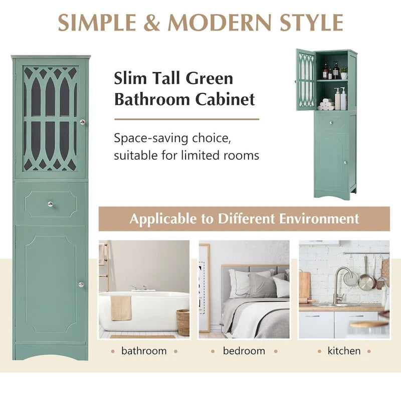 Tall Bathroom Cabinet, Freestanding Storage Cabinet with Drawer and Doors, Acrylic Door, Adjustable Shelf