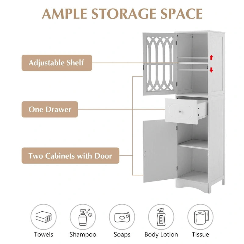 Tall Bathroom Cabinet, Freestanding Storage Cabinet with Drawer and Doors, Acrylic Door, Adjustable Shelf