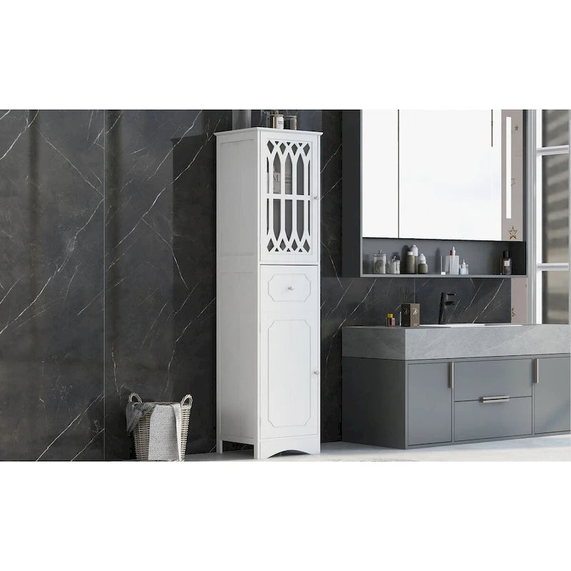 Tall Bathroom Cabinet, Freestanding Storage Cabinet with Drawer and Doors, Acrylic Door, Adjustable Shelf