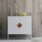 White Accent Storage Cabinet Solid wood square shape handle 2 doors sideboard - 31.77 * 15.75 * 29.53
