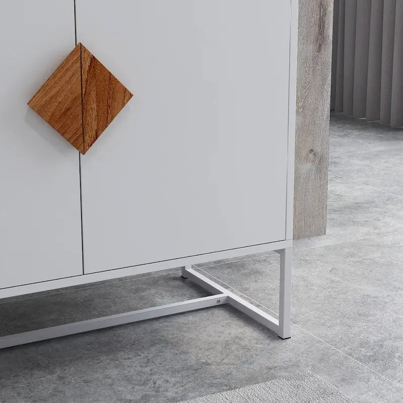 White Accent Storage Cabinet Solid wood square shape handle 2 doors sideboard - 31.77 * 15.75 * 29.53