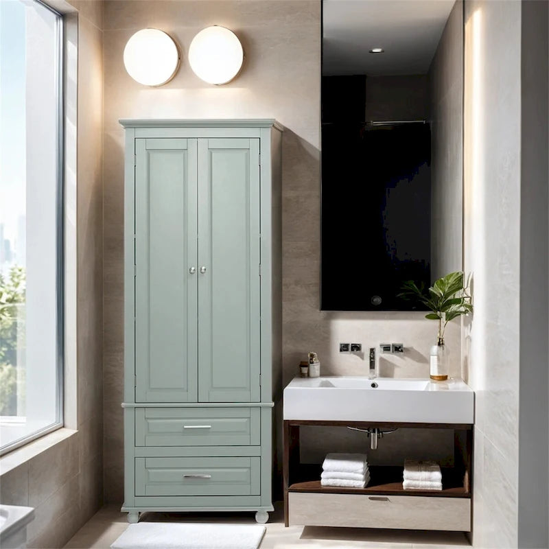Tall Storage Cabinet with Two Drawers for Bathroom/Office