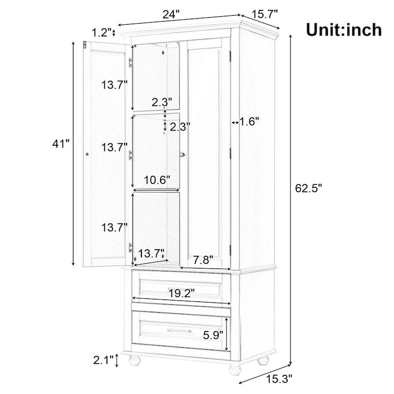 Tall Storage Cabinet with Two Drawers for Bathroom/Office