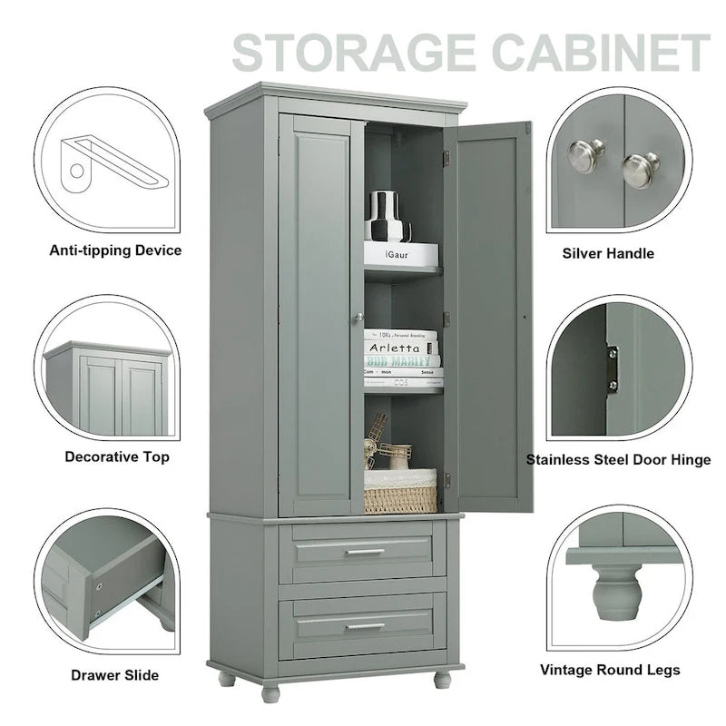 Tall Storage Cabinet with Two Drawers for Bathroom/Office