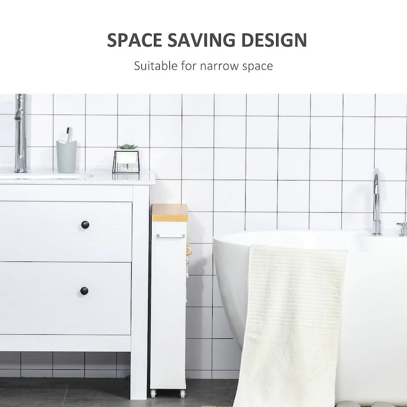 Slim Bathroom Cabinet with Wheels Storage Organizer