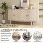 Modern 4-door Sideboard with Convex Pattern Doors and 2 Silver Handle for Living Room, Dining Room, Kitchen