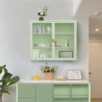 27.56 Modern Glass Door Wall Cabinet with Three-Tier Storage for Entryway, Living Room, Bathroom