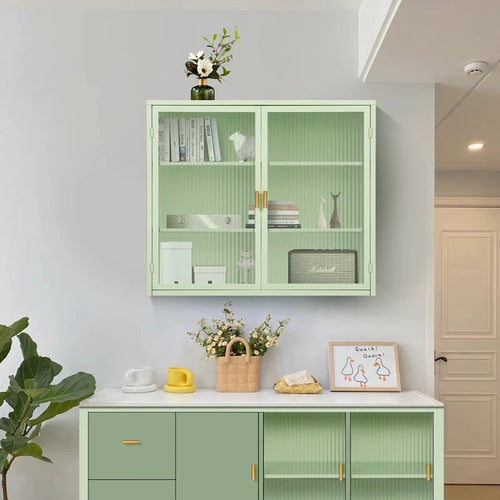 Roomfitters 27.56 Modern Glass Door Wall Cabinet with Three-Tier Storage for Entryway, Living Room, Bathroom