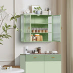 27.56 Modern Glass Door Wall Cabinet with Three-Tier Storage for Entryway, Living Room, Bathroom