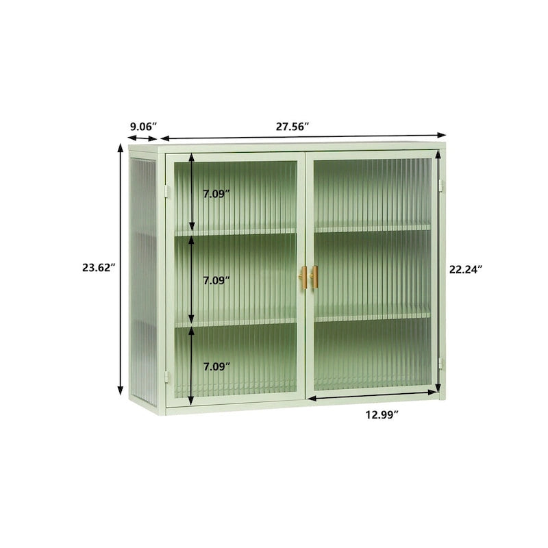 27.56 Modern Glass Door Wall Cabinet with Three-Tier Storage for Entryway, Living Room, Bathroom