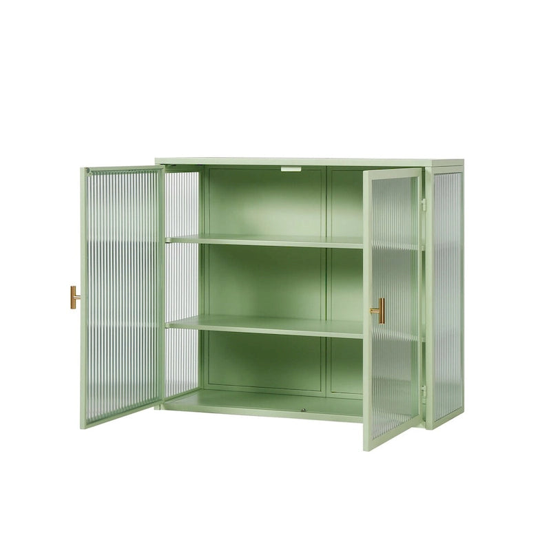27.56 Modern Glass Door Wall Cabinet with Three-Tier Storage for Entryway, Living Room, Bathroom