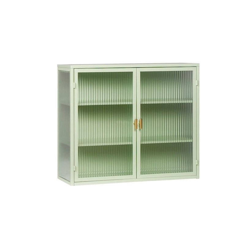 27.56 Modern Glass Door Wall Cabinet with Three-Tier Storage for Entryway, Living Room, Bathroom