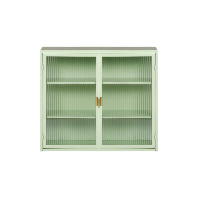 27.56 Modern Glass Door Wall Cabinet with Three-Tier Storage for Entryway, Living Room, Bathroom